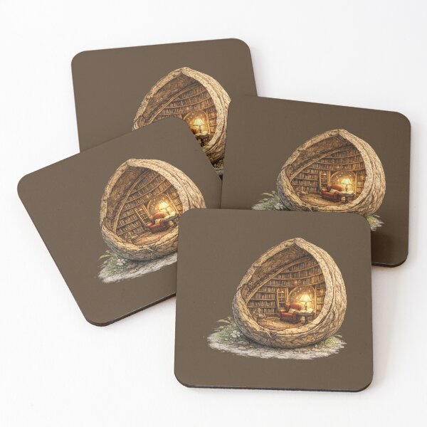 Item preview, Miniature Library Inside a Walnut Shell | Cozy Book Lover Fantasy Watercolor designed and sold by MagicMakerPh.