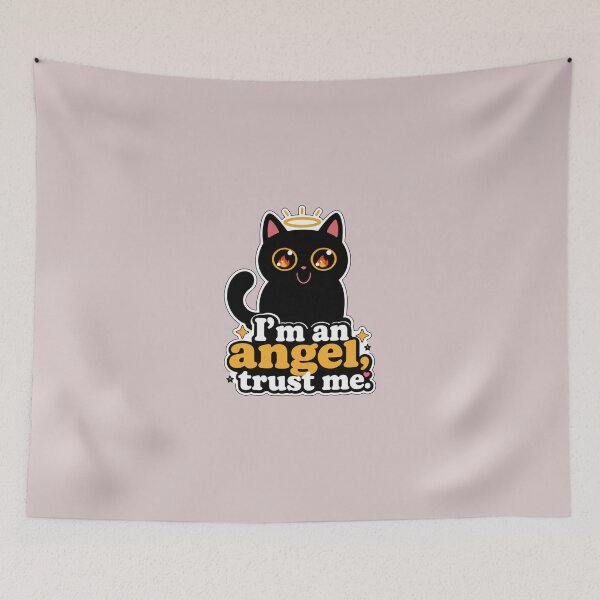 Item preview, I'm An Angel Trust Me Funny Kawaii Black Cat Fire Eyes Sarcastic Art designed and sold by PrintAura15.