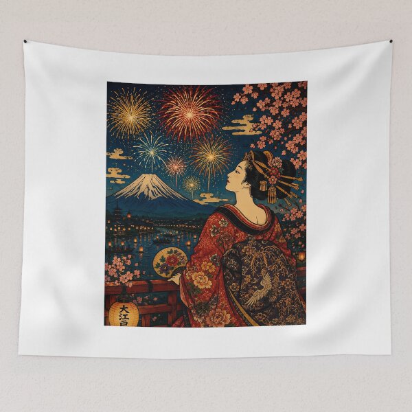 Item preview, Oiran Under Fireworks | Japanese Art designed and sold by キンタロウ インク.