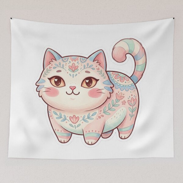 Item preview, Cute Pastel Floral Cat Kawaii Illustration designed and sold by Iampoji.
