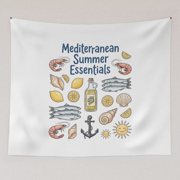 Item preview, Mediterranean Summer Essentials Shirt - Cute Italian Coastal Collage Graphic Tee - Retro Seafood and Citrus T-Shirt, Sardine Shrimp Lemon Apparel, Euro Summer Gift designed and sold by justyna-s28.