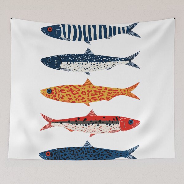 Item preview, Colorful Sardine School | Modern Folk Art Fish Illustration designed and sold by Brightberry Studio.