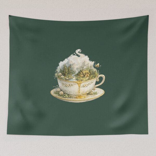 Item preview, Magical Cottage World Inside a Teacup Watercolor | Whimsical Fantasy Cottagecore Illustration designed and sold by MagicMakerPh⭐⭐⭐⭐⭐.
