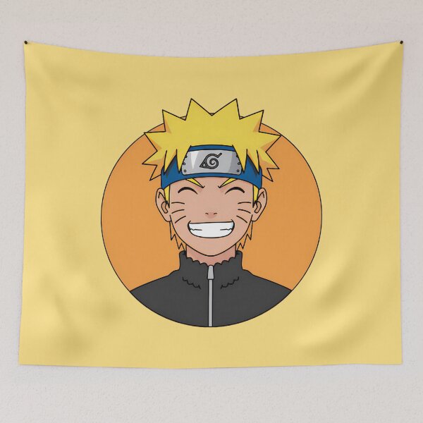 Item preview, young Naruto Uzumaki, featuring his trademark spiky blonde hair, whiskered cheeks, and wide, happy closed-eye smile designed and sold by luffy2374.