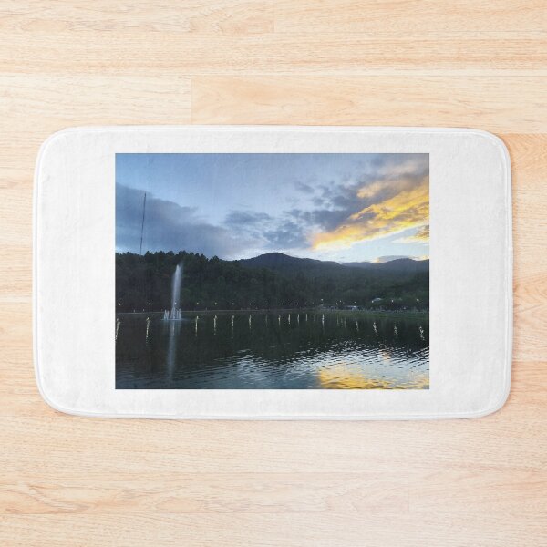 Item preview, Sunset Fountain Reflection Over Tranquil Lake designed and sold by DoiDawn.