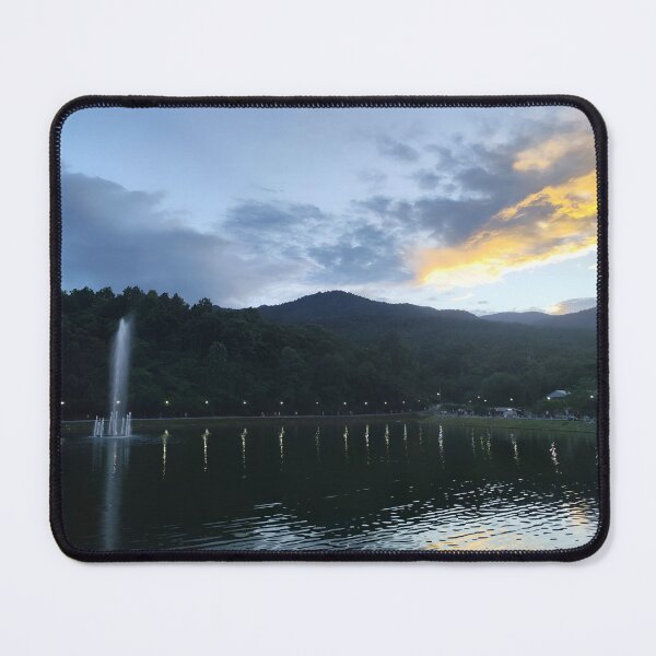 Item preview, Sunset Fountain Reflection Over Tranquil Lake designed and sold by DoiDawn.