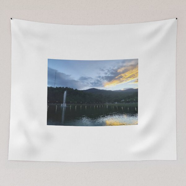 Item preview, Sunset Fountain Reflection Over Tranquil Lake designed and sold by DoiDawn.