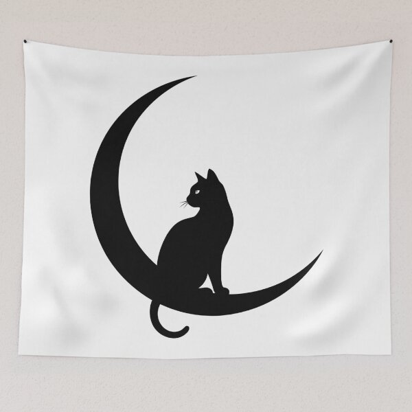 Item preview, Minimalist Black Cat Silhouette Crescent Moon designed and sold by Amir Faysal.