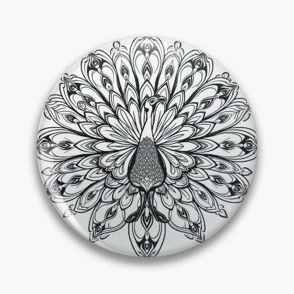 Item preview, Indian Peacock With Open Feathers Mandala Line Art designed and sold by QuirkThreadsCo.