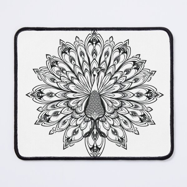 Item preview, Indian Peacock With Open Feathers Mandala Line Art designed and sold by QuirkThreadsCo.