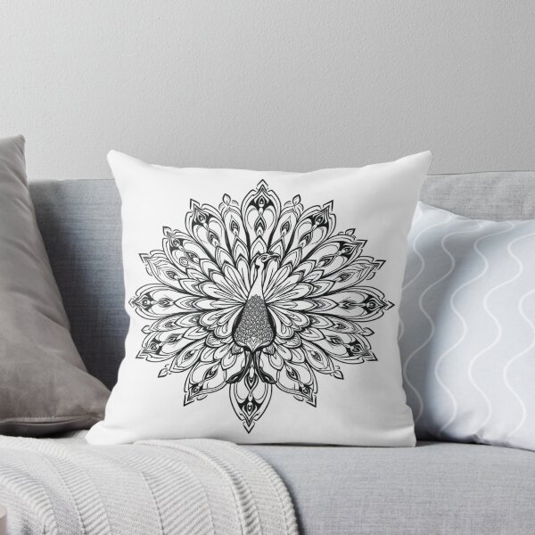 Item preview, Indian Peacock With Open Feathers Mandala Line Art designed and sold by QuirkThreadsCo.