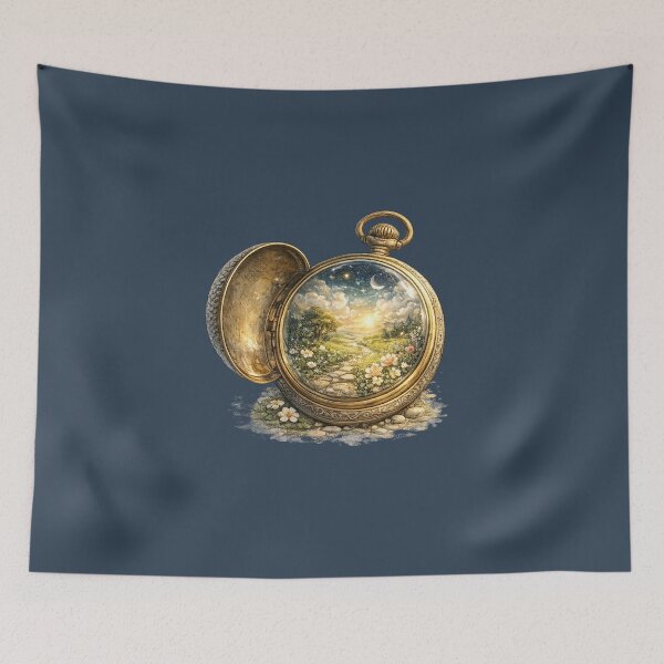Item preview, Enchanted Pocket Watch Miniature World Watercolor | Magical Cottagecore Fantasy Illustration designed and sold by MagicMakerPh⭐⭐⭐⭐⭐.