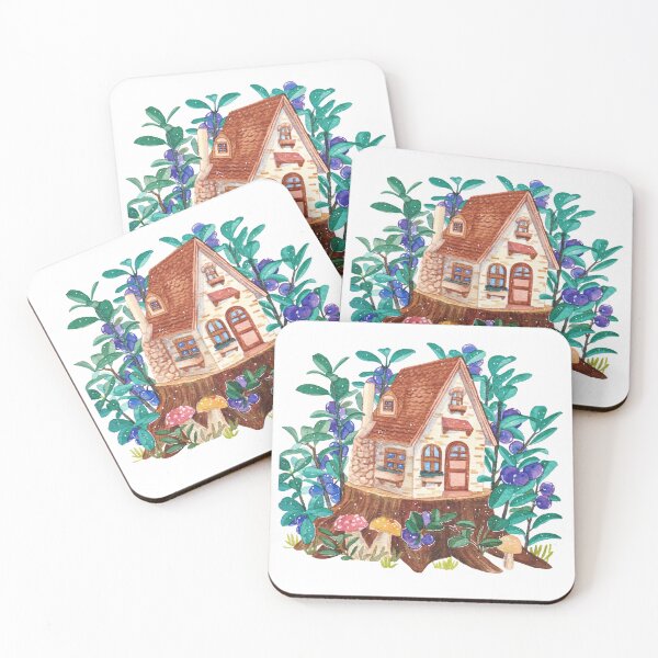 Item preview, Whimsical Blueberry Bushes and Mushrooms Cottage designed and sold by Kikiproject.