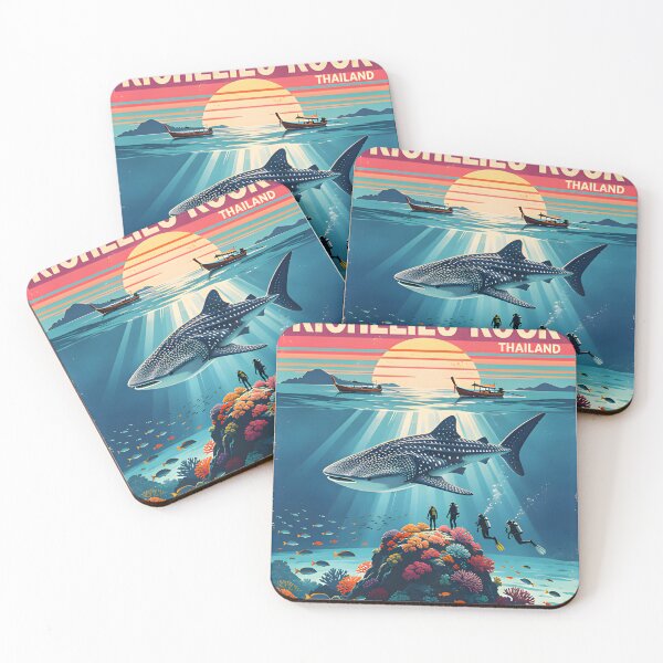 Item preview, Retro tropical sunset poster illustration of Richelieu Rock, Andaman Sea, Thailand. designed and sold by Spirit of Siam.