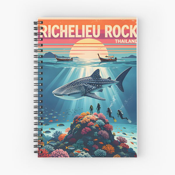 Item preview, Retro tropical sunset poster illustration of Richelieu Rock, Andaman Sea, Thailand. designed and sold by Spirit of Siam.