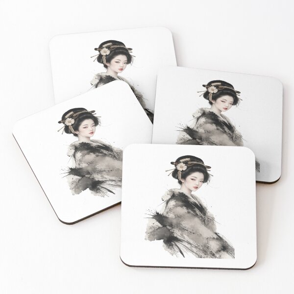 Item preview, Japanese Geisha Ink Wash Art | Elegant Sumi-e Style T-Shirt Design designed and sold by ELVIN DESIGNS.