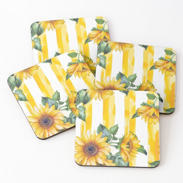 Item preview, Watercolor Sunflower and Yellow Stripes Pattern designed and sold by LinaDesign Store.
