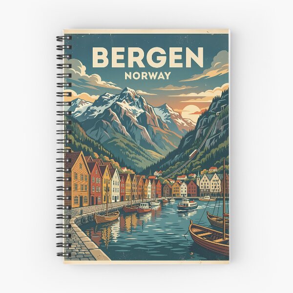 Item preview, Bergen, Norway — Vintage Retro Travel Art designed and sold by Ar0undTheW0rld.