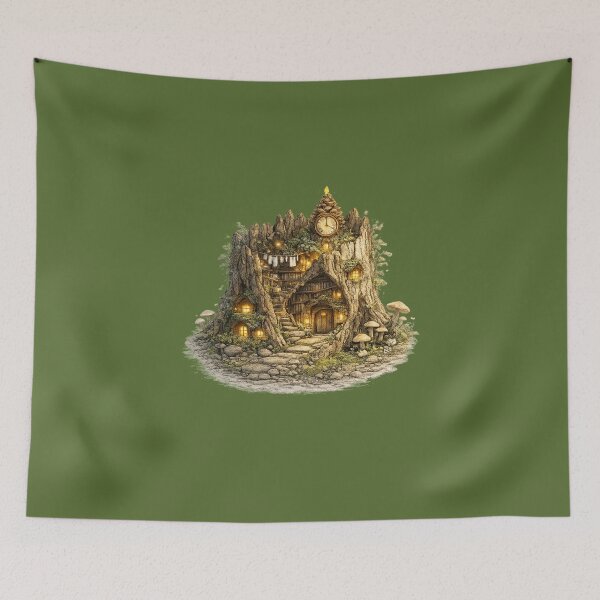 Item preview, Enchanted Tree Stump Village Watercolor | Magical Cottagecore Woodland Illustration designed and sold by MagicMakerPh⭐⭐⭐⭐⭐.