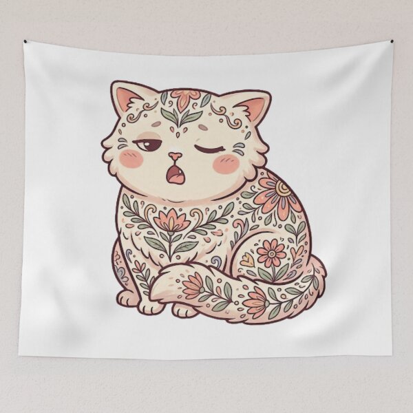 Item preview, Cute Floral Cat Whimsical Flower Illustration designed and sold by Iampoji.