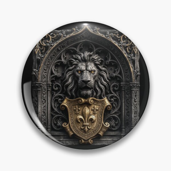 Item preview, Lion Head with Fleur-de-Lis Shield — Gothic Sculpture designed and sold by David Mateo ArtWorks.