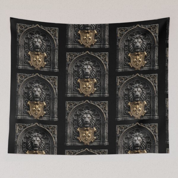 Item preview, Lion Head with Fleur-de-Lis Shield — Gothic Sculpture designed and sold by David Mateo ArtWorks.