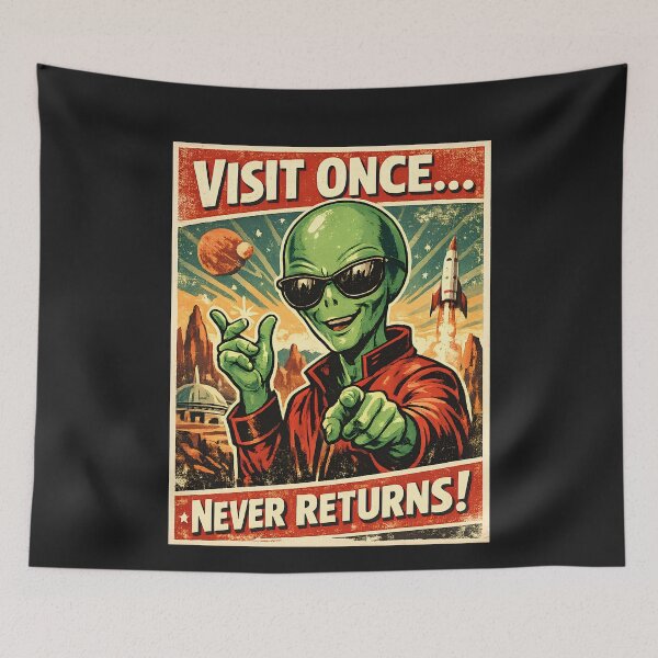 Item preview, Vintage Sci Fi UFO Cool Male Green Alien Poster designed and sold by Genius Geek.
