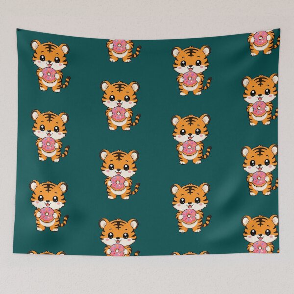 Item preview, Cute Tiger Eating Donut Sweet Treat Cartoon designed and sold by Seculinator.