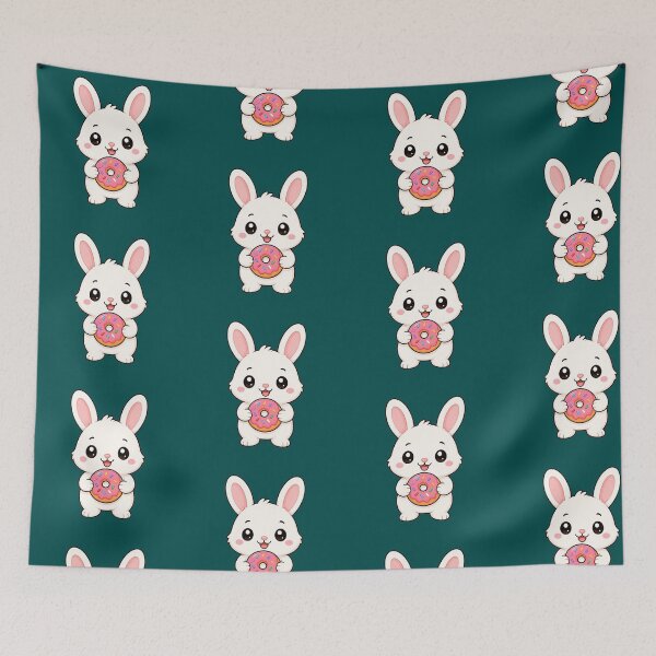 Item preview, Cute Bunny Eating Donut Sweet Treat Cartoon designed and sold by Seculinator.