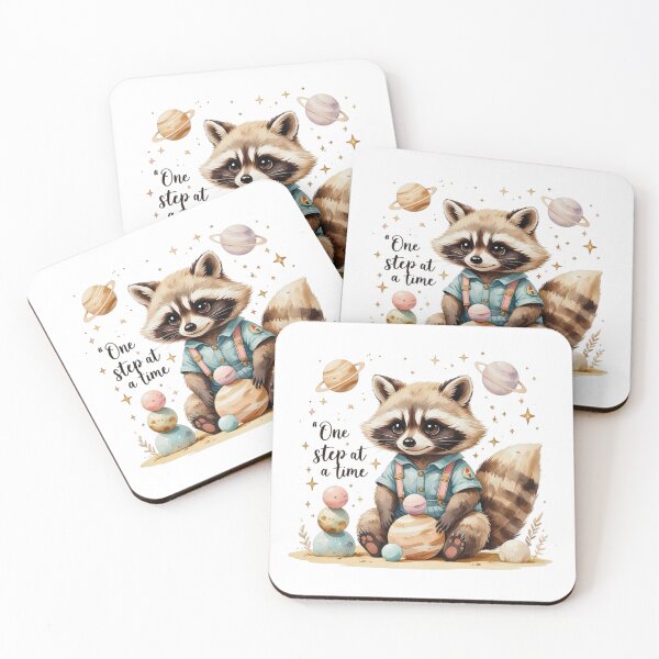 Item preview, One Step At A Time Cute Vintage Raccoon Space Planets designed and sold by AQUILAKREO.