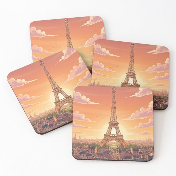 Item preview, Eiffel Tower Paris Sunset Cityscape Illustration designed and sold by BlurBlurDesign.