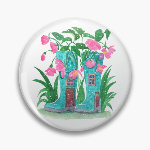 Item preview, Whimsical Blue Rain Boot Fairy House Watercolor Illustration designed and sold by Kikiproject.