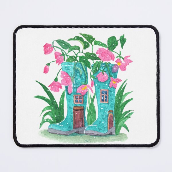 Item preview, Whimsical Blue Rain Boot Fairy House Watercolor Illustration designed and sold by Kikiproject.