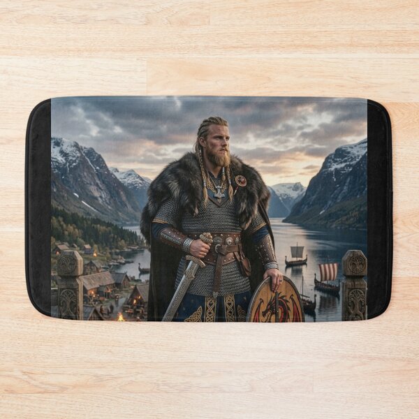 Item preview, Viking Prince Standing in Nordic Fjord designed and sold by RoyalDeluxGo.