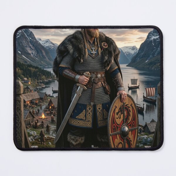 Item preview, Viking Prince Standing in Nordic Fjord designed and sold by RoyalDeluxGo.