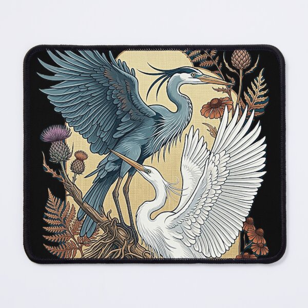 Item preview, Vintage Blue and White Heron Botanical Art Nouveau Poster designed and sold by ShadowSketch-HP.
