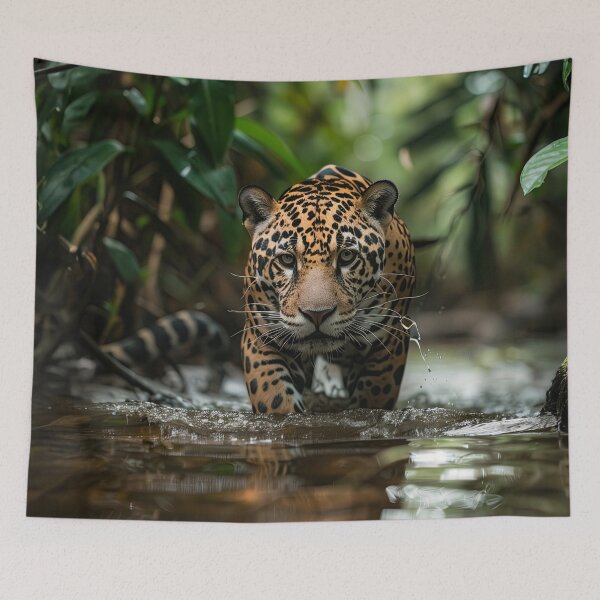 Item preview, Jaguar Walking Through a Rainforest Stream designed and sold by Erika Kaisersot.