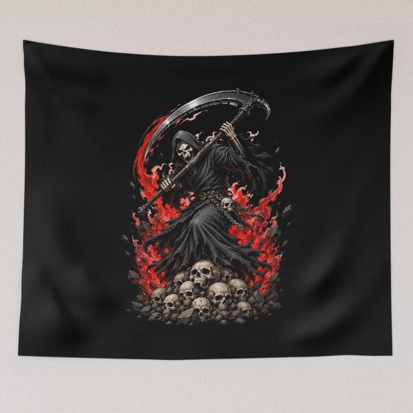 Item preview, Brutal Grim Reaper Standing Over Pile Of Skulls designed and sold by Tong4130.