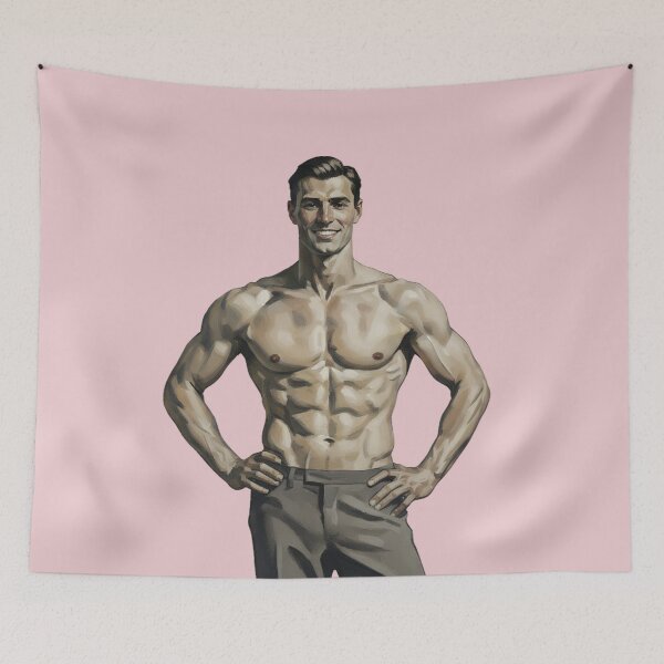 Item preview, Vintage Strength – Confident Muscular Man Oil Painting Portrait designed and sold by gayishdesign.