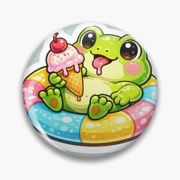 Item preview, Cute Kawaii Frog Eating Ice Cream on Pool Float Sticker designed and sold by ColorBloom99.