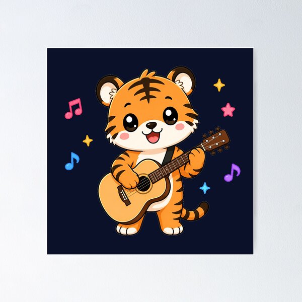 Item preview, Cute Tiger Playing Acoustic Guitar Cartoon Music designed and sold by Seculinator.