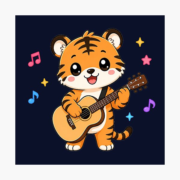 Item preview, Cute Tiger Playing Acoustic Guitar Cartoon Music designed and sold by Seculinator.