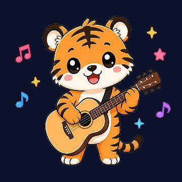 Imagen de la obra Cute Tiger Playing Acoustic Guitar Cartoon Music de Seculinator