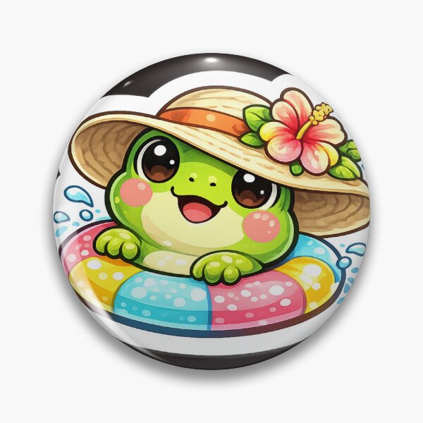Item preview, Cute Kawaii Frog in Summer Hat on Pool Float Sticker designed and sold by ColorBloom99.