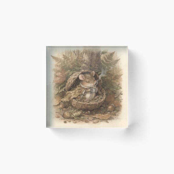 Item preview, Dormouse Folk Sipping Cocoa in a Walnut-Shell Bed Storybook Art designed and sold by PictorialWhimsy.