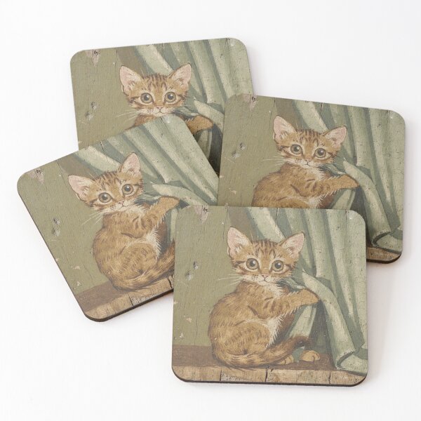 Item preview, Startled Abyssinian Kitten Caught in the Curtains Folk Art designed and sold by PictorialWhimsy.