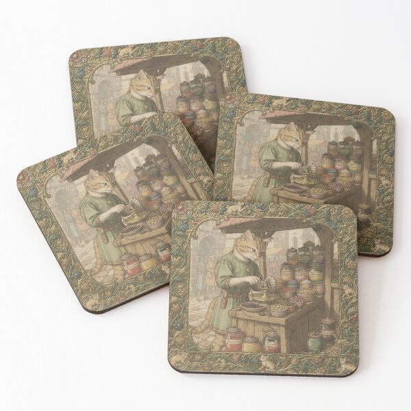 Item preview, Medieval Cat Spice Merchant Weighing Peppercorns Manuscript Art designed and sold by PictorialWhimsy.