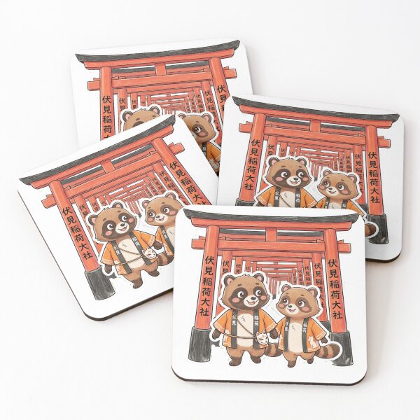 Item preview, Cute Tanuki at Kyoto Fushimi Inari - Matching Happi Coat Japanese Raccoon Travel Art designed and sold by TaiwanMemory.