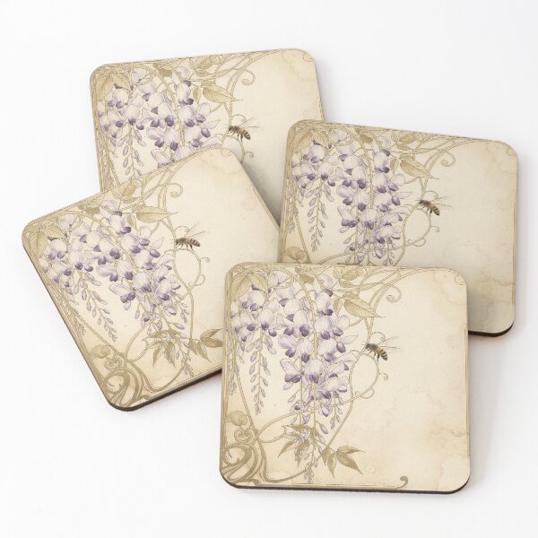 Item preview, Art Nouveau Wisteria and Bee in Gold designed and sold by PictorialWhimsy.