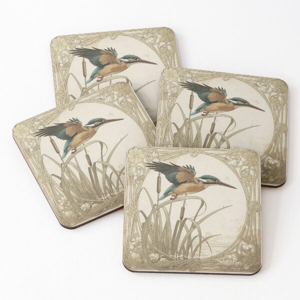 Item preview, Art Nouveau Kingfisher in Gold Decorative Panel designed and sold by PictorialWhimsy.